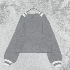 seravenalバイカラーニットセータートップス長袖（M~L）グレー