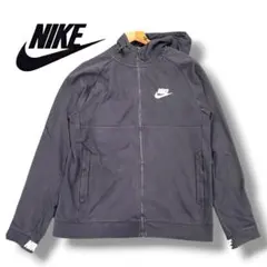 【訳あり】NIKE フルジップパーカー メンズM ブラック 袖ロゴ メッシュ裏地
