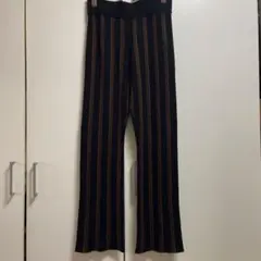 黒ブラウンストライプ ニットパンツ