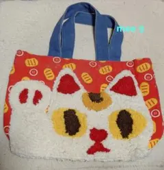 猫デザイン トートバッグ 赤