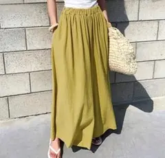 黄緑　ワイドパンツ レディース ガウチョパンツ 新品