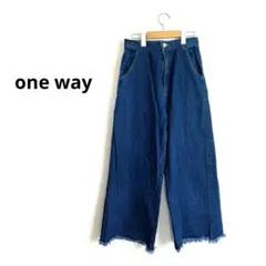 【one way】ワンウェイ　ワイドデニムパンツ　ブルー　フリンジ
