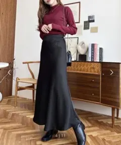 ビンテージライクサテンスカート　ブラック