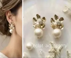 L'eclat ✳︎ゴールドフラワー&コットンパール のピアス 入学式✳︎no.13