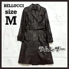 イタリア製ラム革使用　ラムレザー　ラムスキン　トレンチコート　ダークブラウン　M