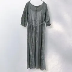 ダズリン 総レース ロング フレアワンピース 花柄 五分袖 可愛い F《c796