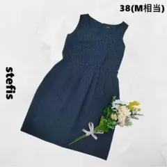 シュテフィス♪ワンピース 38 紺 ジャガード花柄 ノースリーブ 上品 きれいめのサムネイル