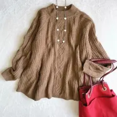 レイビームス◇ケーブルニット ペプラム Aライン セーター ウール ハイネックF