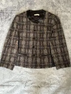 axes femme レース グレンチェック テーラードジャケット ブラウン 