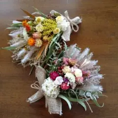 ピンクとイエローのドライフラワースワッグペア　28cmと32cm [739]