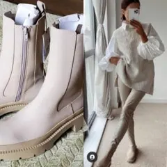 新品タグ付き ZARA ベージュ ショートブーツ 40