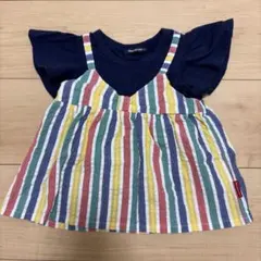 moujonjon ストライプチュニック重ね着風半袖Tシャツ