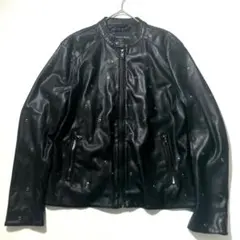 【極美品】ZARA　ノーカラー エコレザー ジャケット パンチング 黒