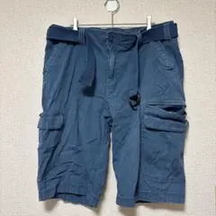 【2L】ハーフパンツ カーゴ 膝丈 ビッグサイズ 紺 綿 ストレッチ キャンプ