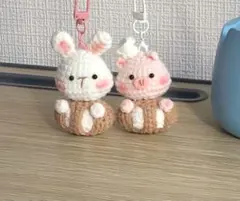 可愛いパンと豚，うさぎあみぐるみ2点セット