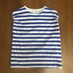 MACPHEE 青と白のストライプ ノースリーブTシャツ