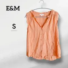 E&M レディースシャツ S ノースリーブ 夏 涼しい オレンジ 海外古着