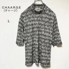 【チャージ】ロゴ総柄　モノトーン　ハイネック　個性的　インナー　半袖Tシャツ L