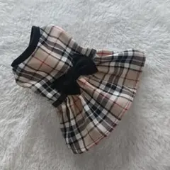 犬服黒リボンタータンチェックワンピース