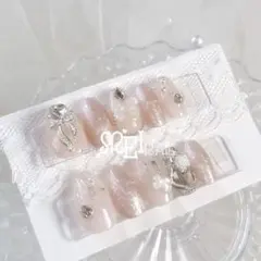 オーダー◇ネイルチップ ピンク ベージュ 秋 シルク 埋めつくし 量産型 推し