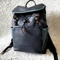 COACH リーグ　リュック　A4 大容量　ビジネス　通勤　レザー　ネイビーのサムネイル