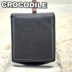 【極美品⭐】クロコダイル 二つ折り財布 シュリンクレザー 黒 ステッチ ロゴのサムネイル