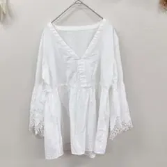 【INED】 長袖カットソー 裾フレア フェミニン レース (M) 可愛いのサムネイル
