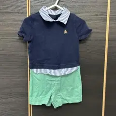 ポロシャツスタイルロンパース 70cmネイビー/グリーン