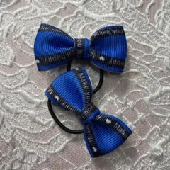 青いリボンのヘアゴム2個セット