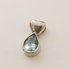 【ヴィンテージ】ペンダントヘッド　アクアマリン　シルバー　ハート雫型　#285