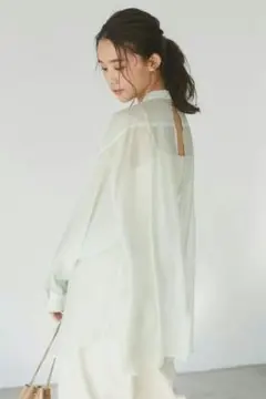 クラフトスタンダードブティック袖ギャザースタンドカラーシアーシャツミントグリーン