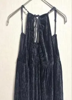 未使用ungrid バックデザイン ベロアキャミワンピース ネイビー 光沢感あり