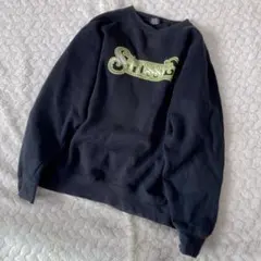 00's■stussy【L】スウェット SSリンク ロゴプリント フェード 黒