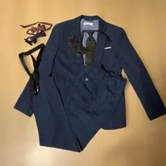 H&M スーツキッズネイビー146cm ネクタイ、蝶ネクタイ2種、サスペンダー付