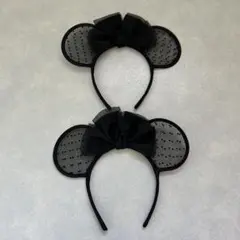 ディズニー カチューシャ ミニー 黒 レース　2個セット
