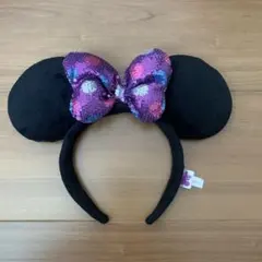 ディズニー ミニーマウス　スパンコール　紫水玉リボンカチューシャ