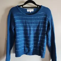 青いストライプラメ入り長袖ニット