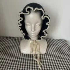 ⭐︎ハンドメイド⭐︎ ひらひらブリムボンネット　耳当て付きニット帽
