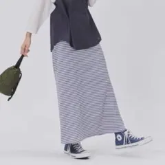 Right-on マルチボーダー ロングスカート 紫 緑 白 ウエストゴム