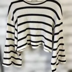 ZARA クロップド丈 ボーダーニット 長袖 Mサイズ