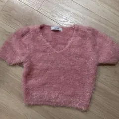 Lily Brown 半袖 シャギーニット ピンク