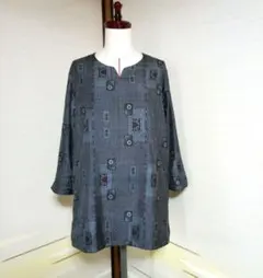 着物リメイク481 アンティーク大島紬チュニックワンピース 八分袖