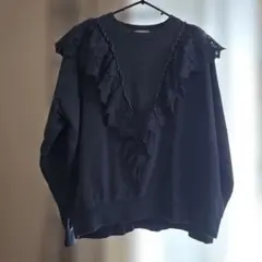 studio clipレースフリル付きVネックトレーナー ダークグレー