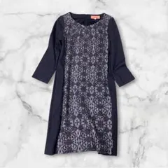 M756☆sunaunaワールド　ダークグレー 長袖レースワンピース