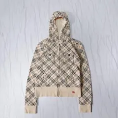 バーバリーブルーレーベル ジップパーカー フード ノバチェック ベージュ 38