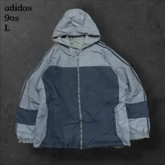 90sアディダスリバーシブルナイロンジャケットフリース中綿入り刺繍ロゴ古着L