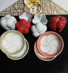 迎春　お正月食器　お祝い　おもてなし　縁起物　紅白梅小鉢セット