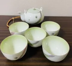 有田焼　ちぎり帯　土瓶茶器揃　急須　湯呑5個セット　清兵衛　新緑色