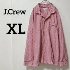 J.Crew【XL】赤と白のストライプ長袖シャツ パジャマシャツ 100%綿