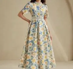 インポートフラワープリントパーティードレス総レースワンピース上品セレブ